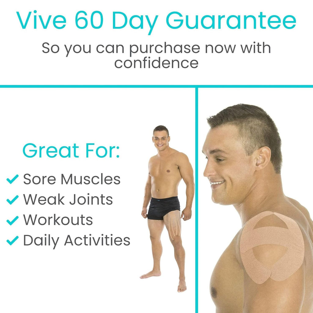 Vive Kinesiology Tape Roll, Water-Resistant Therapeutic Muscle Support

