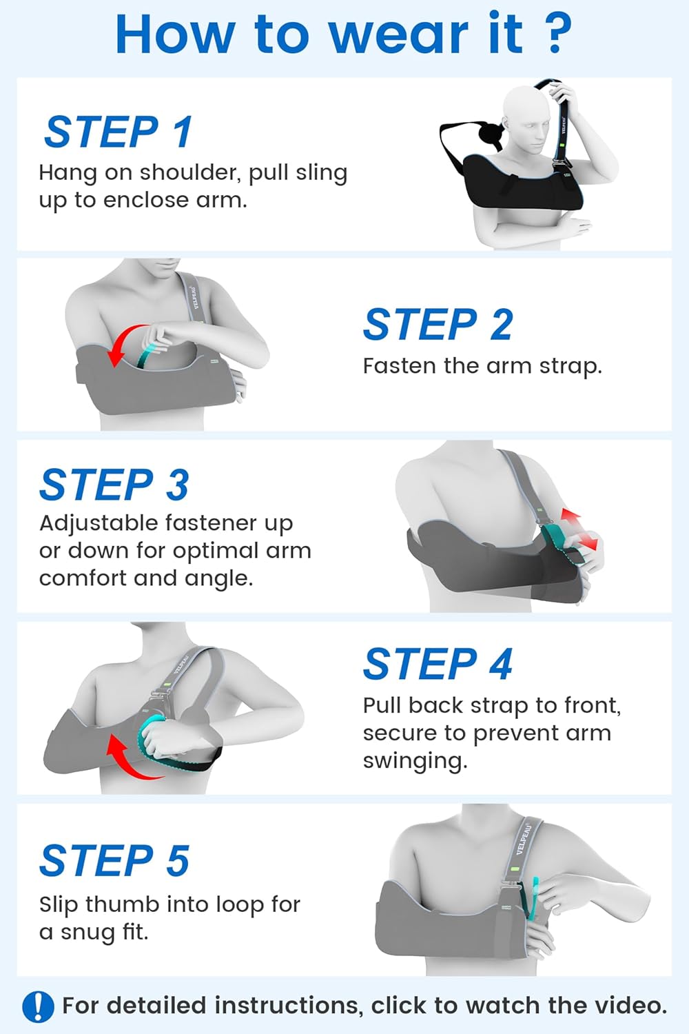 Velpeau Arm Sling Shoulder Immobilizer Rotator Cuff Support Brace for Left or Right

