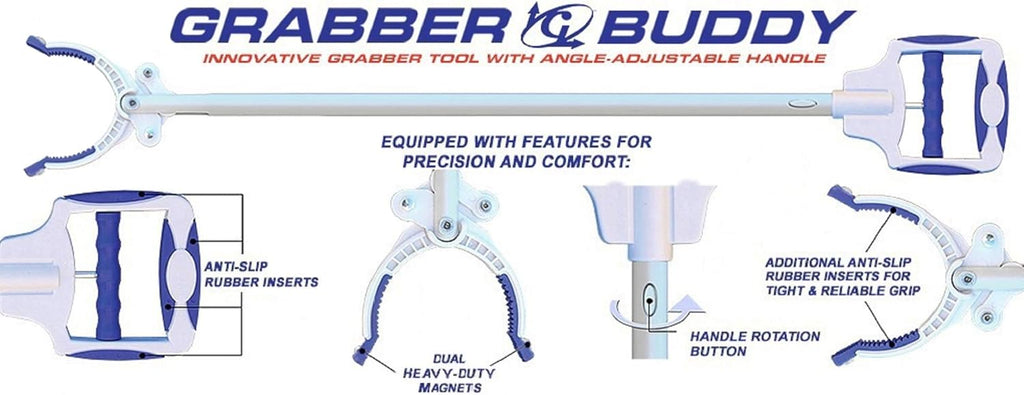 Grabber Buddy Reacher Tool with Adjustable Handle and Magnetic Pickup Tool


