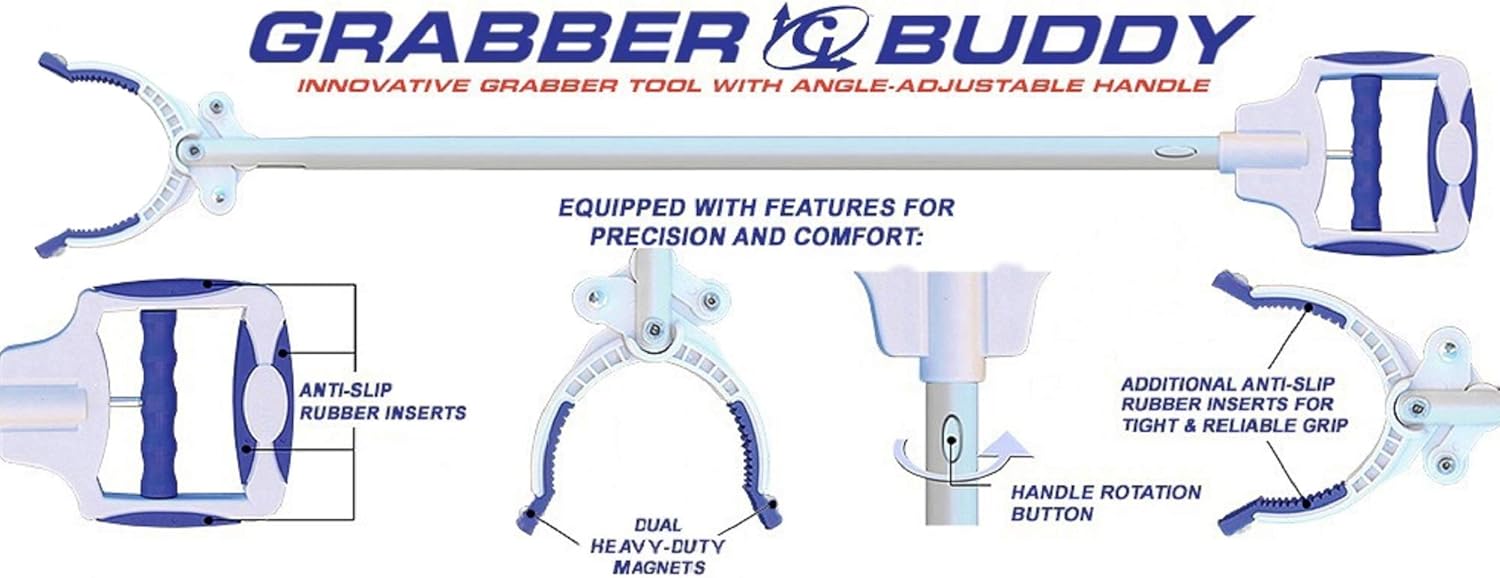 Grabber Buddy Reacher Tool with Adjustable Handle and Magnetic Pickup Tool

