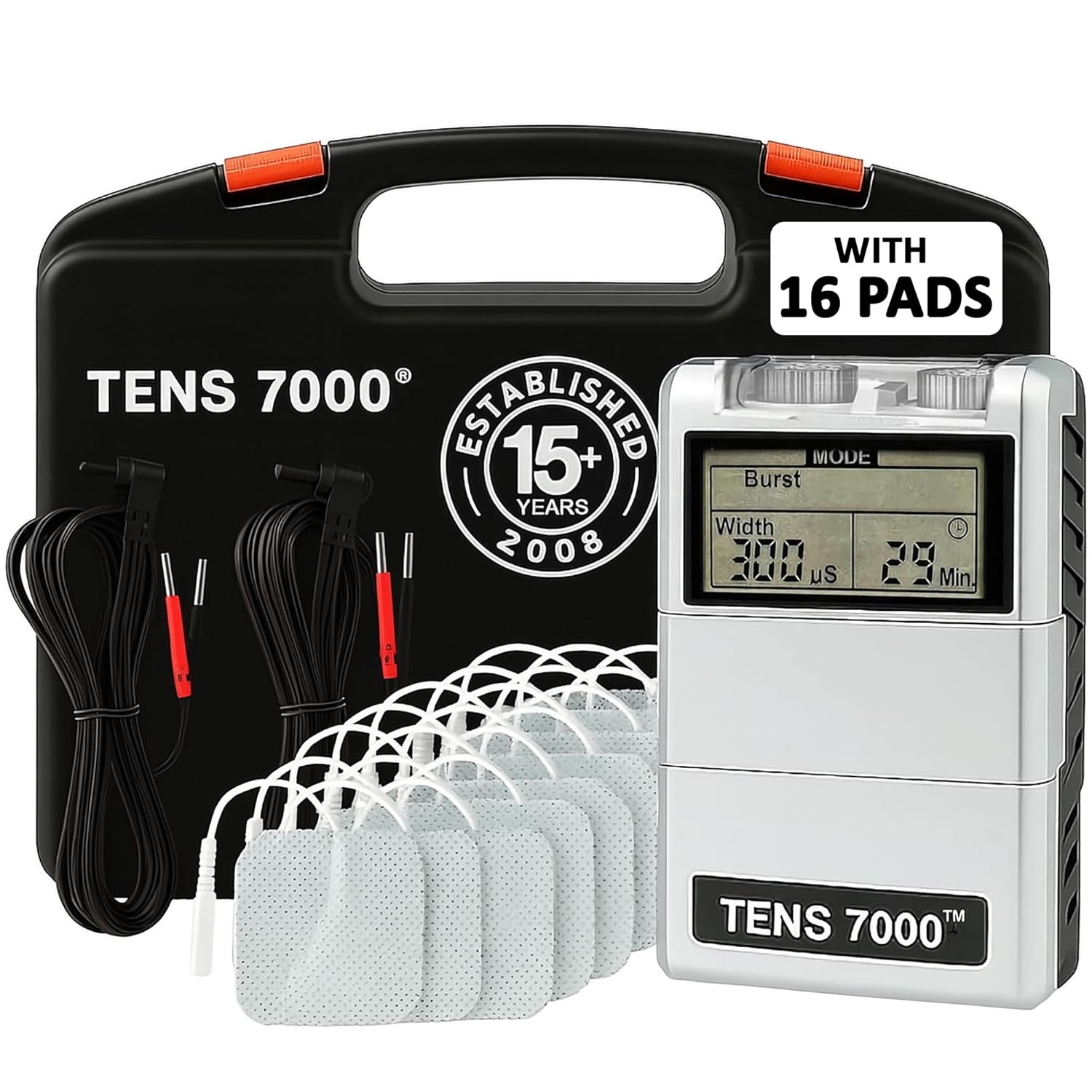 TENS 7000 Digital TENS Unit Muscle Stimulator with Accessories, 16 Electrodes

