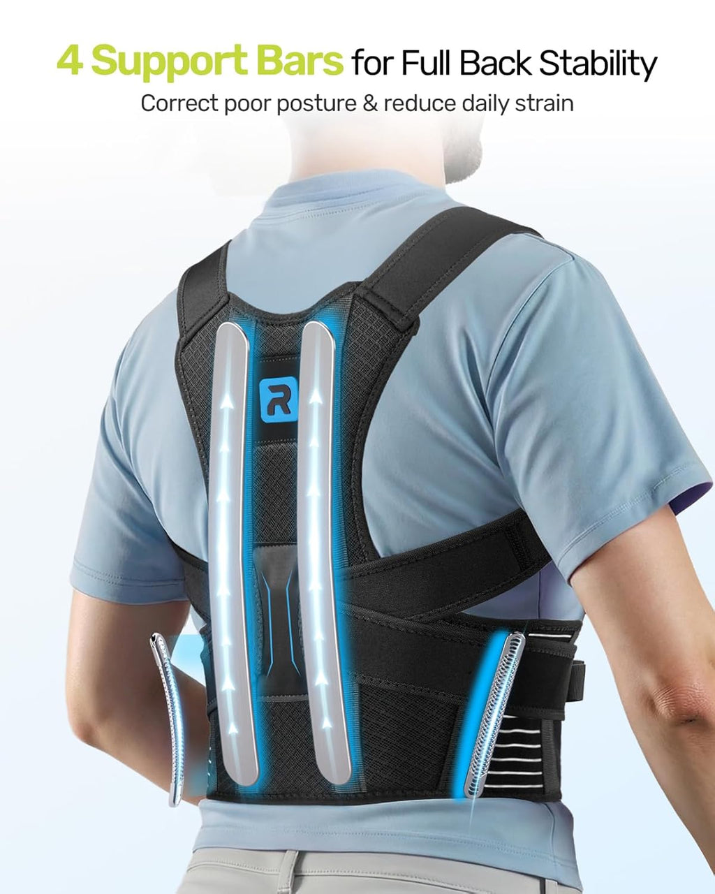 Rakiie Posture Corrector Back Support Brace with 4 Support Bars Adjustable Straps

