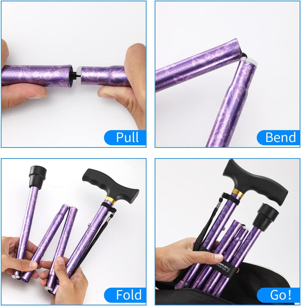 LIXIANG Folding Walking Cane, 5-Level Height Adjustable T-Handle Mobility Stick


