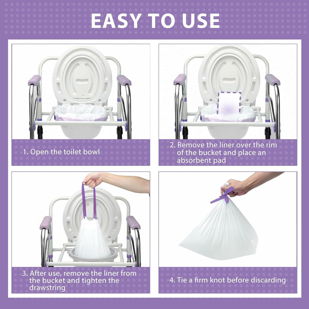 Commode Liners with Absorbent Pads for Bedside Commode, Potty Bags


