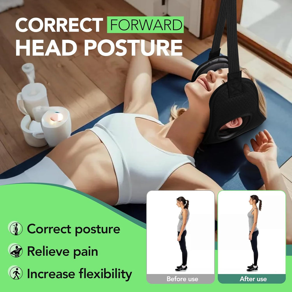 WEEOATAR Adjustable Neck Traction Stretcher Strap with Ear Holes, Release Buckle

