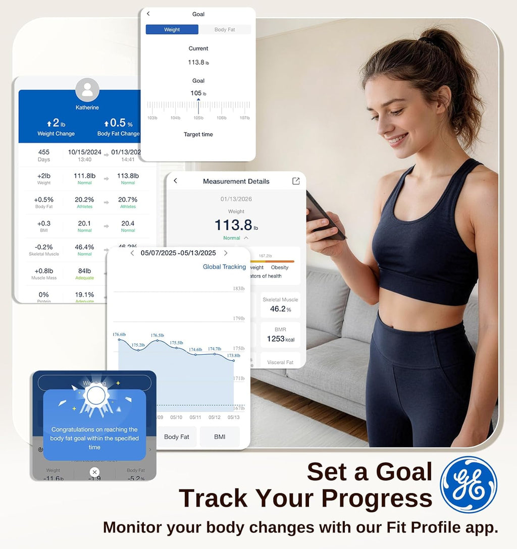 GE Smart Scale Digital Bathroom Scale with Body Fat, BMI, Bluetooth, 400 lb

