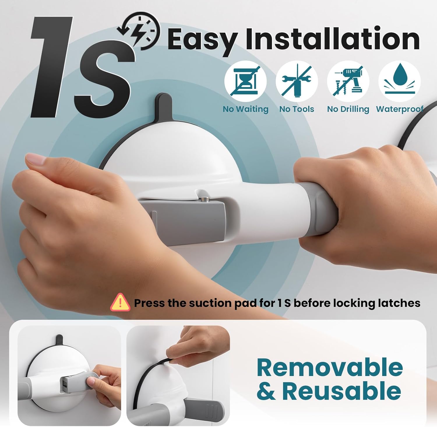 TAILI Suction Grab Bar for Bathtubs and Showers, No-Drill Safety Handrail

