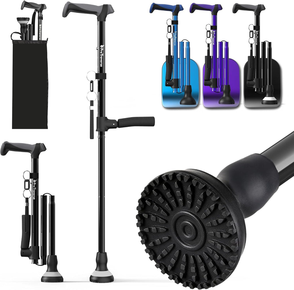 Foldable Adjustable Walking Cane with Dual Handles, Self-Standing, 350 lb

