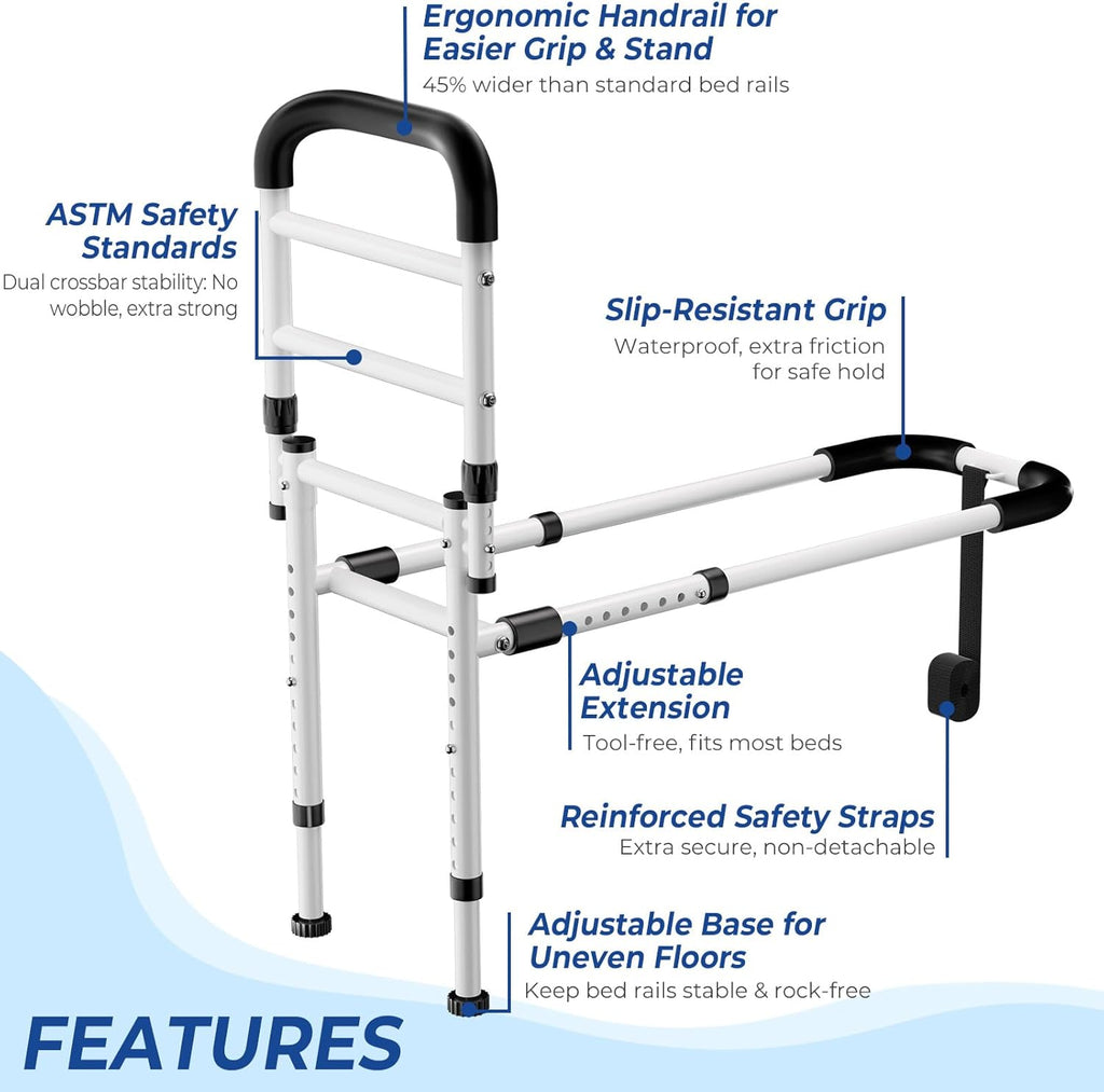 KingPavonini Bed Rails for Elderly Safety ASTM-Approved Bed Cane Anti-Wobble Feet

