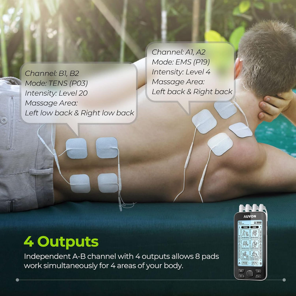AUVON 4-Channel TENS and EMS Unit for Pain Relief Muscle Stimulation

