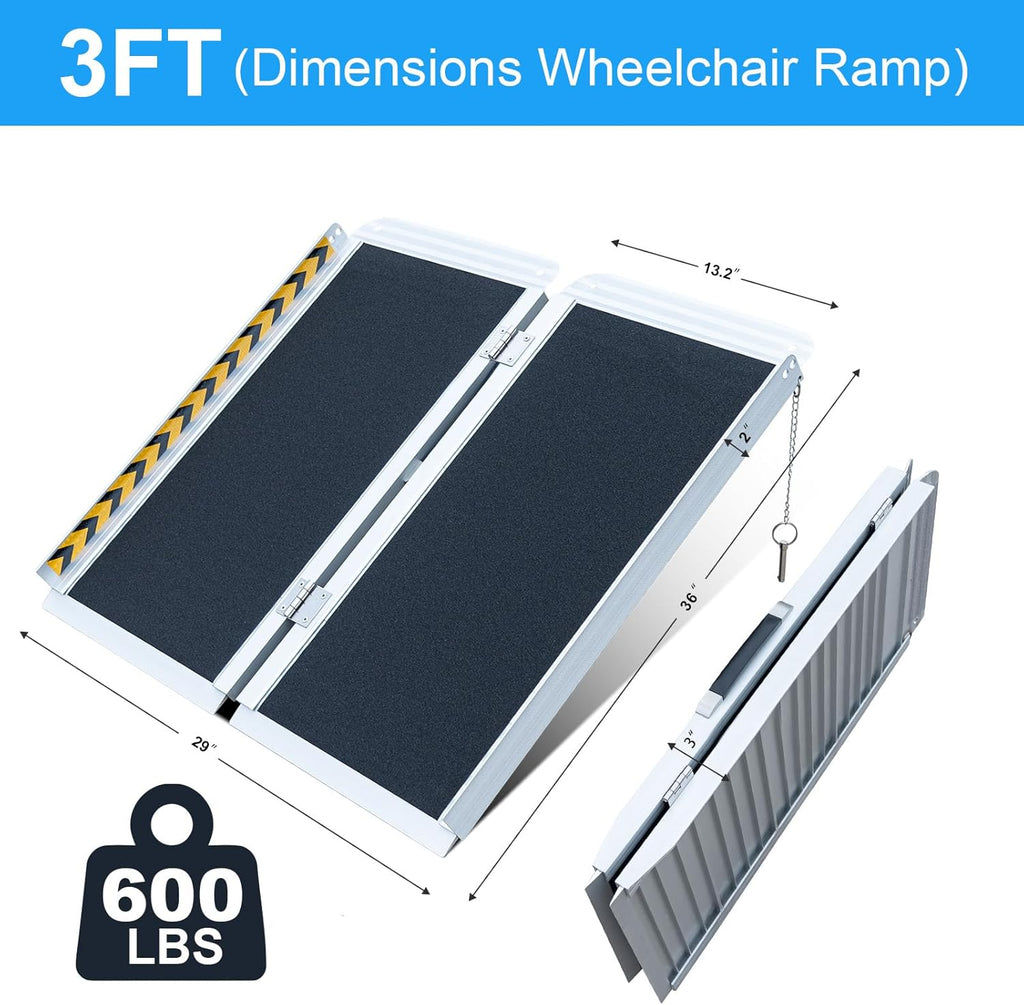 Portable Wheelchair Ramp No-Slip Aluminum Folding Handicap Ramp 800 lbs Capacity

