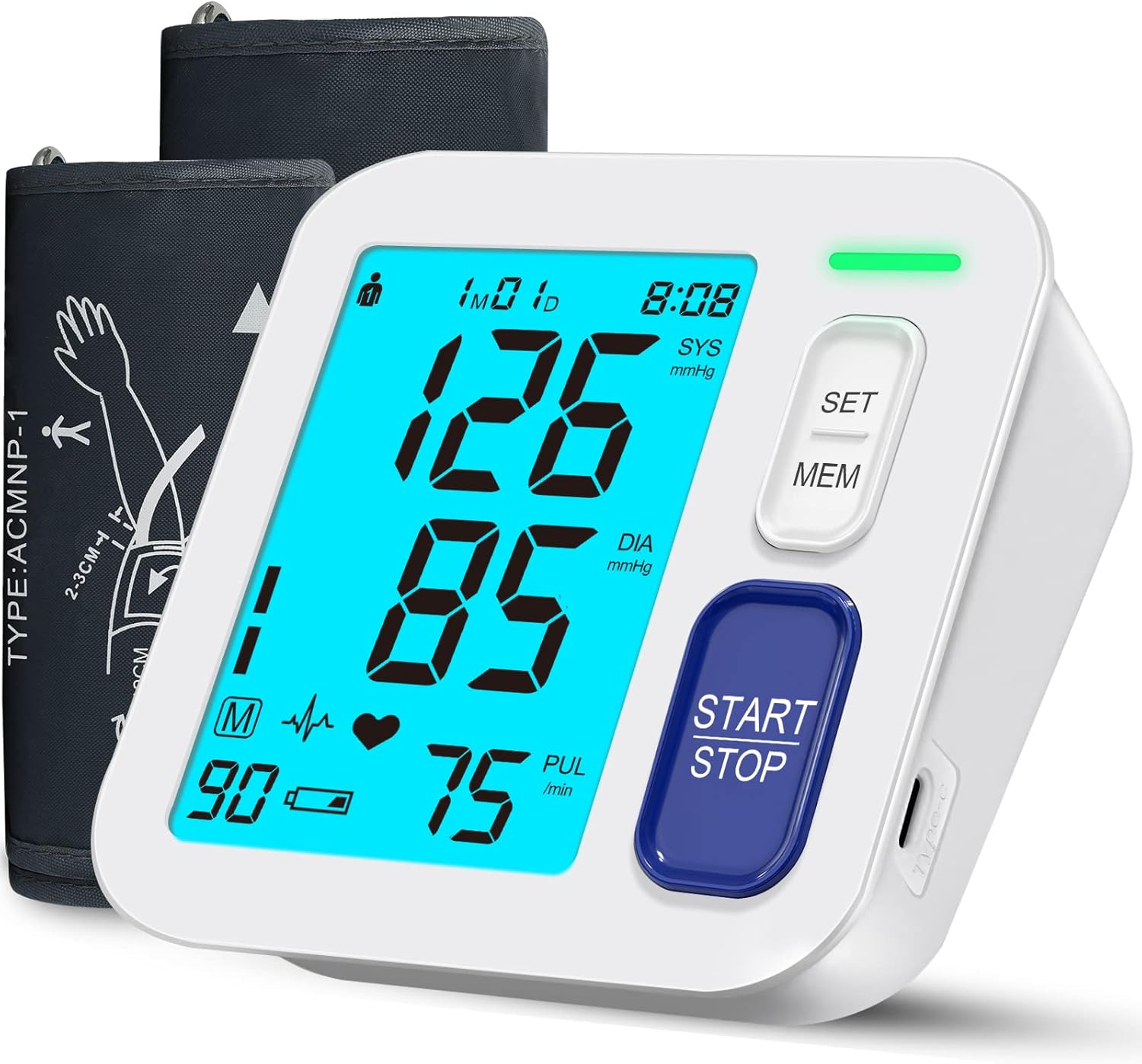 ALPHAGOMED Automatic Upper Arm Blood Pressure Monitor with Backlit LCD, USB

