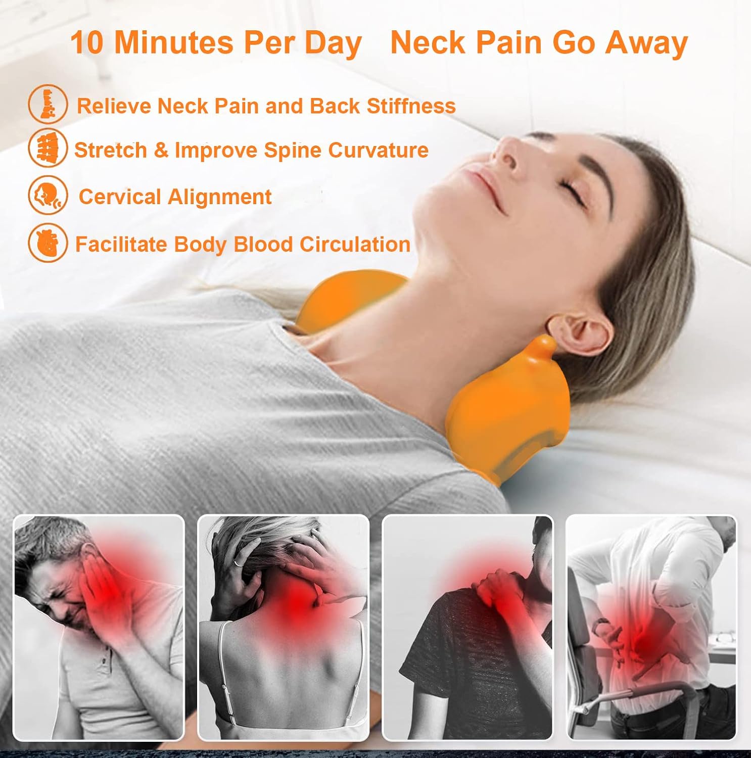 Cervical Traction Pillow Neck Stretcher with Upper Back Massage for TMJ & Neck Pain

