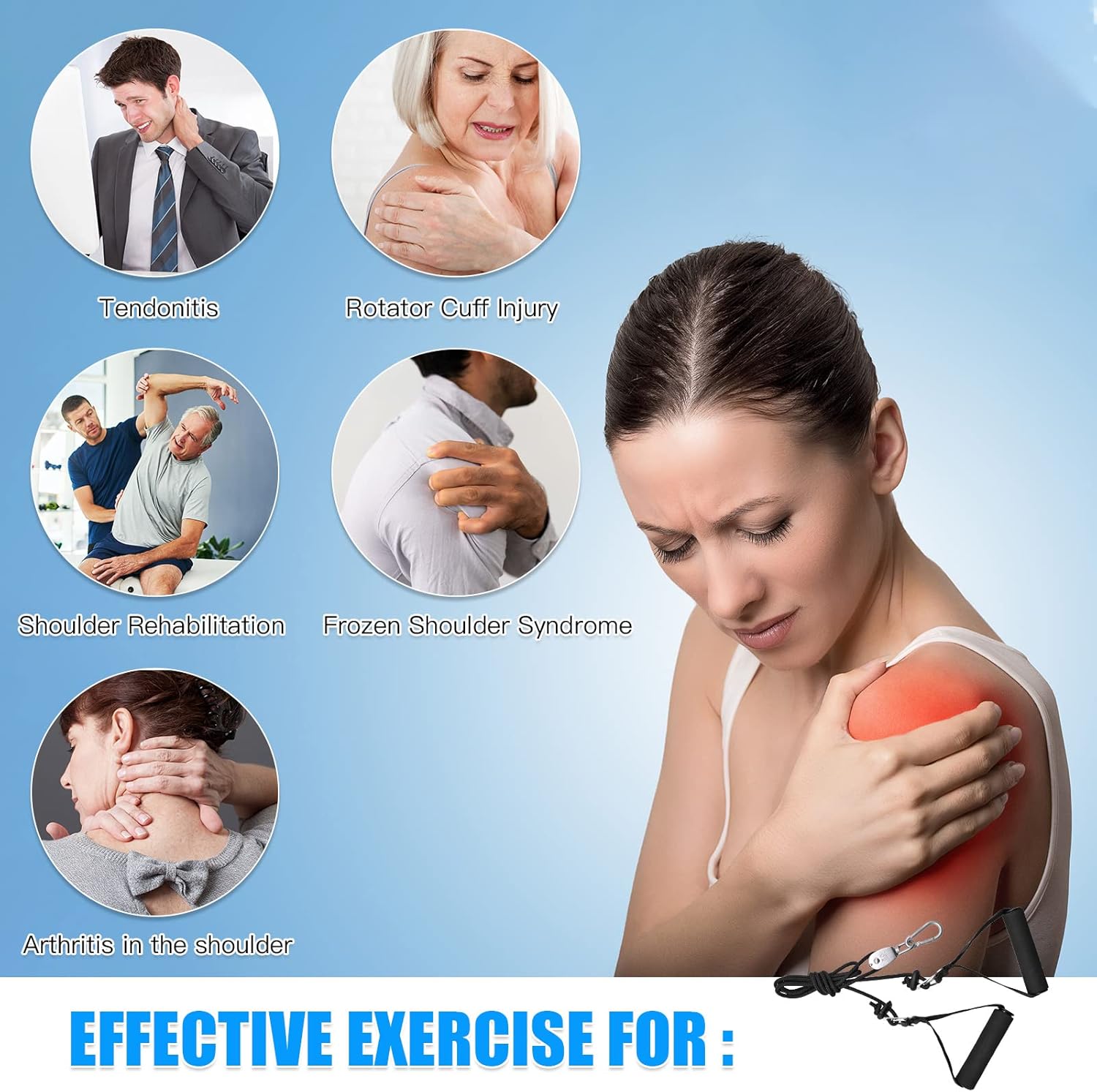 ATENTO Over-the-Door Shoulder Pulley Rehab System with Foam Handles and Latex Bands

