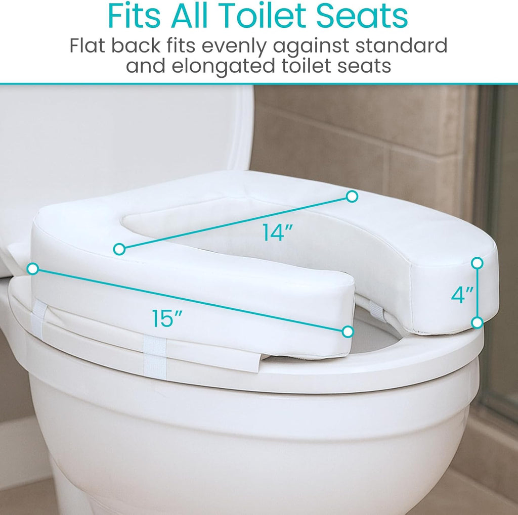 Vive Toilet Seat Pad for Elongated Standard Seats, Zippered Cover, Suction Attachment

