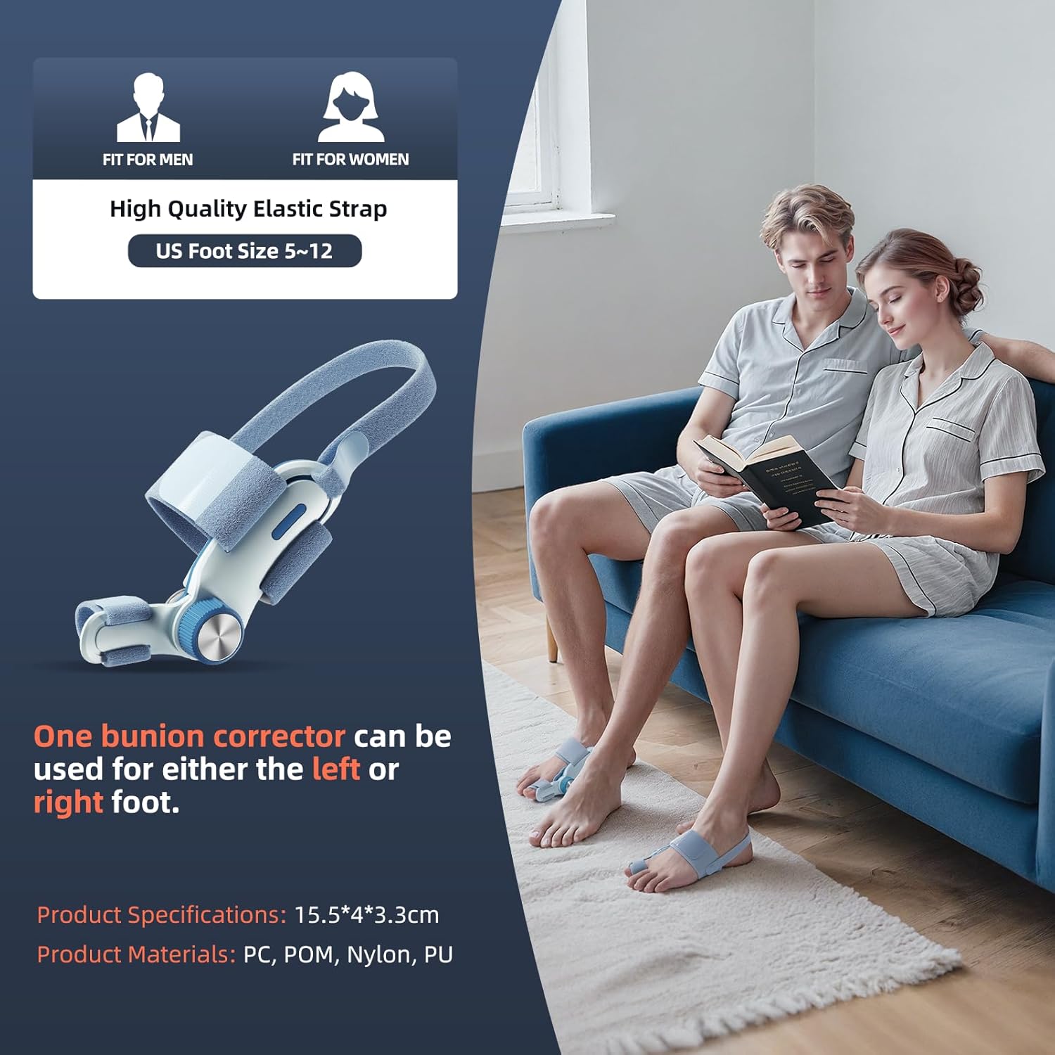 Bunion Corrector for Big Toe Hallux Valgus with Cold Compress Pad and Adjustable Knob

