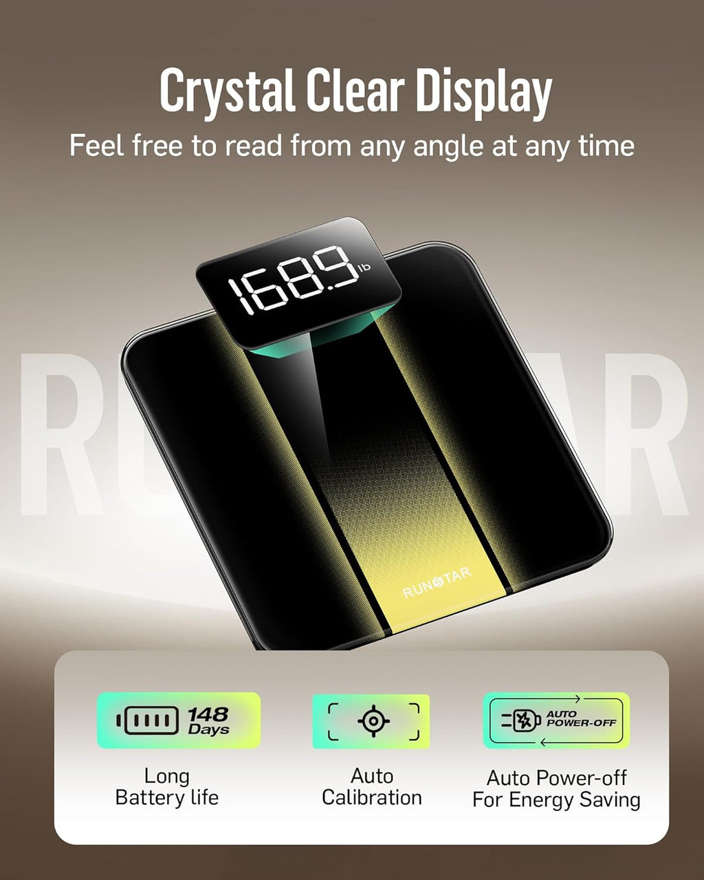 RunStar Digital Bathroom Scale for Body Weight with Clear LED, 400 lb Capacity

