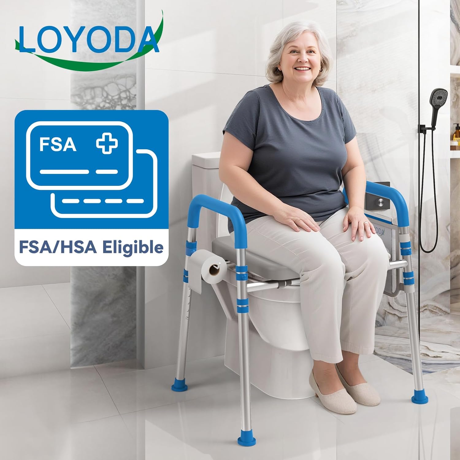 Loyoda Raised Toilet Seat with Handles, Padded Toilet Seat Riser for Seniors

