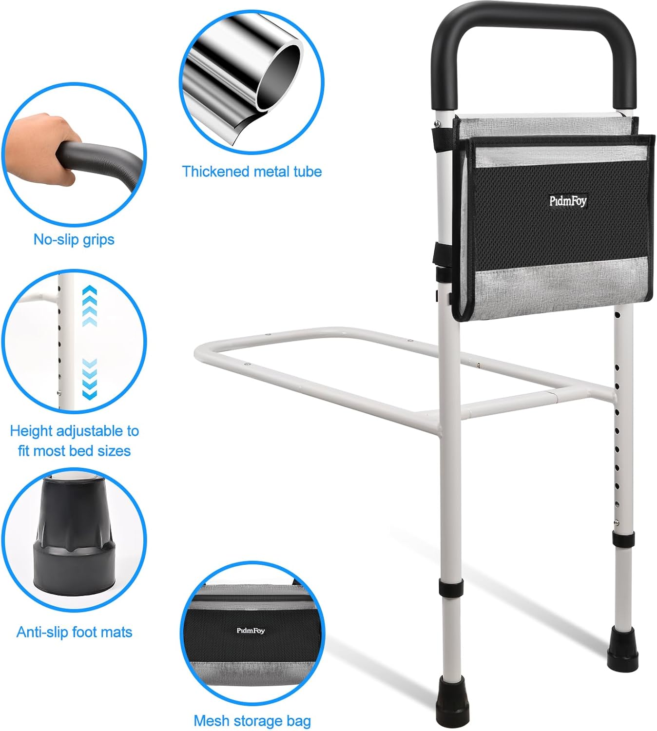 Height-Adjustable Bed Rails for Seniors with Safety Grip and Support Feet

