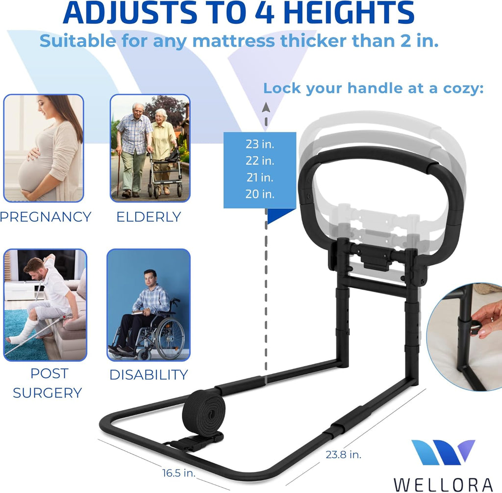 WELLORA Adjustable Foldable Bed Rail for Seniors, Safety Support Up to 330 lb

