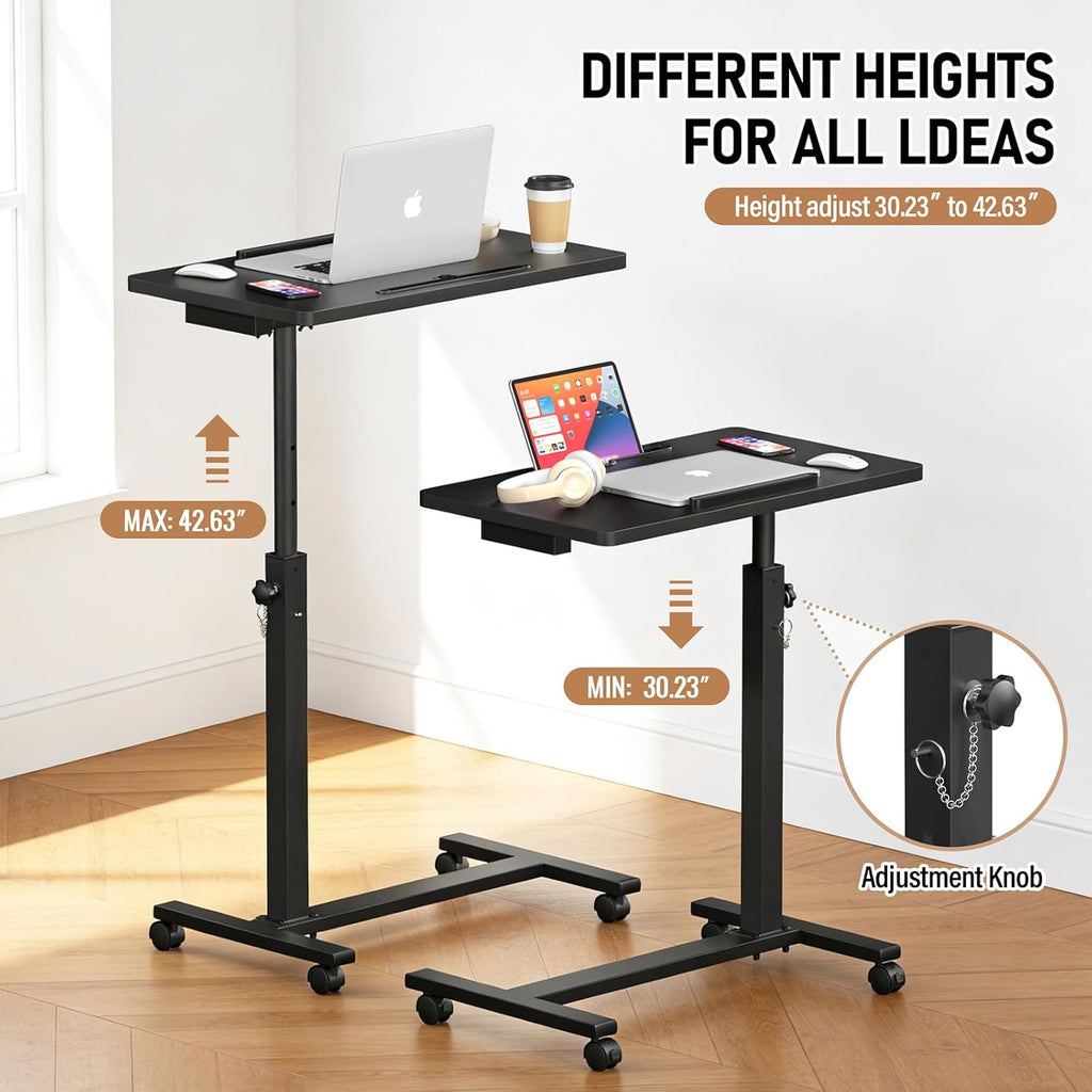 Eocnrhe Adjustable Overbed Bedside Table with Wheels, Rolling Hospital Desk


