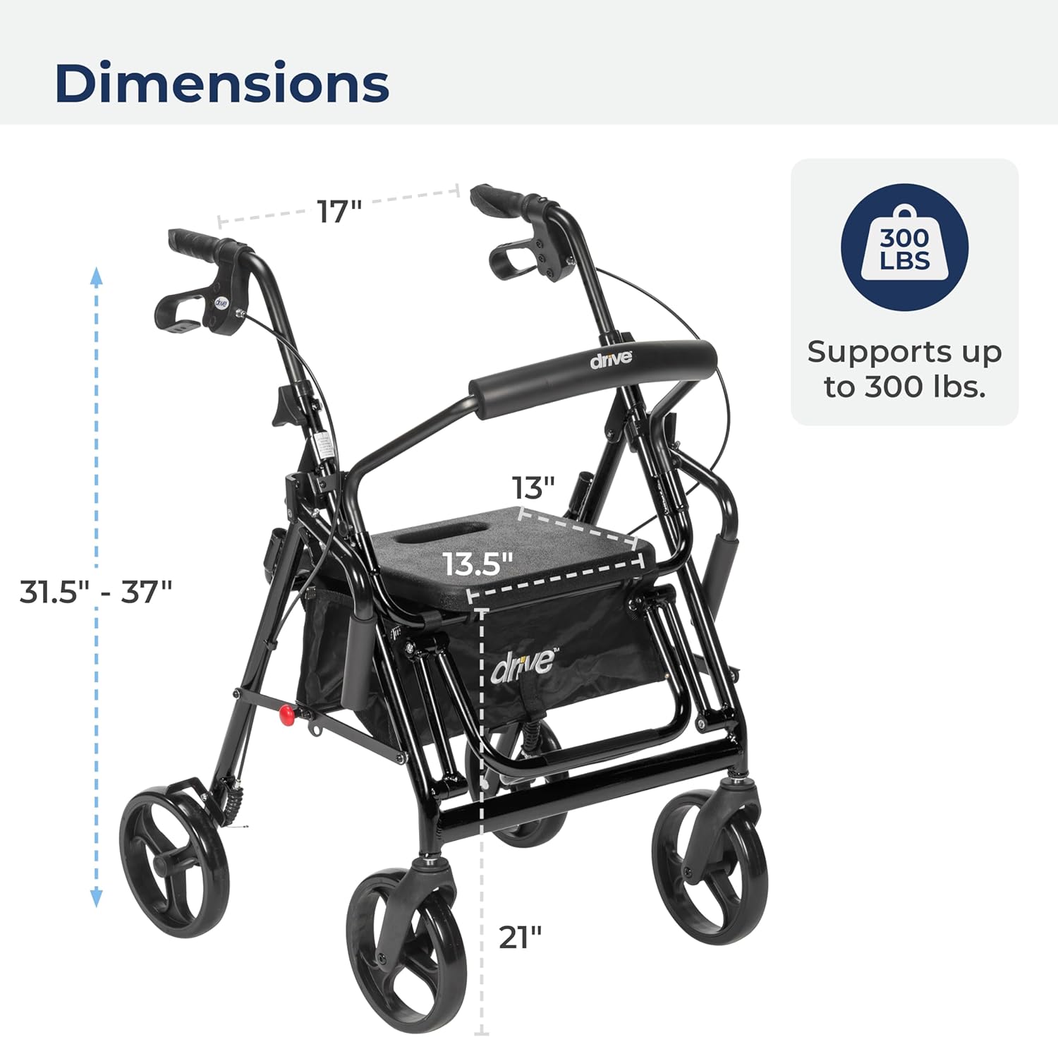Drive Medical Duet Folding Transport Chair Rollator Walker

