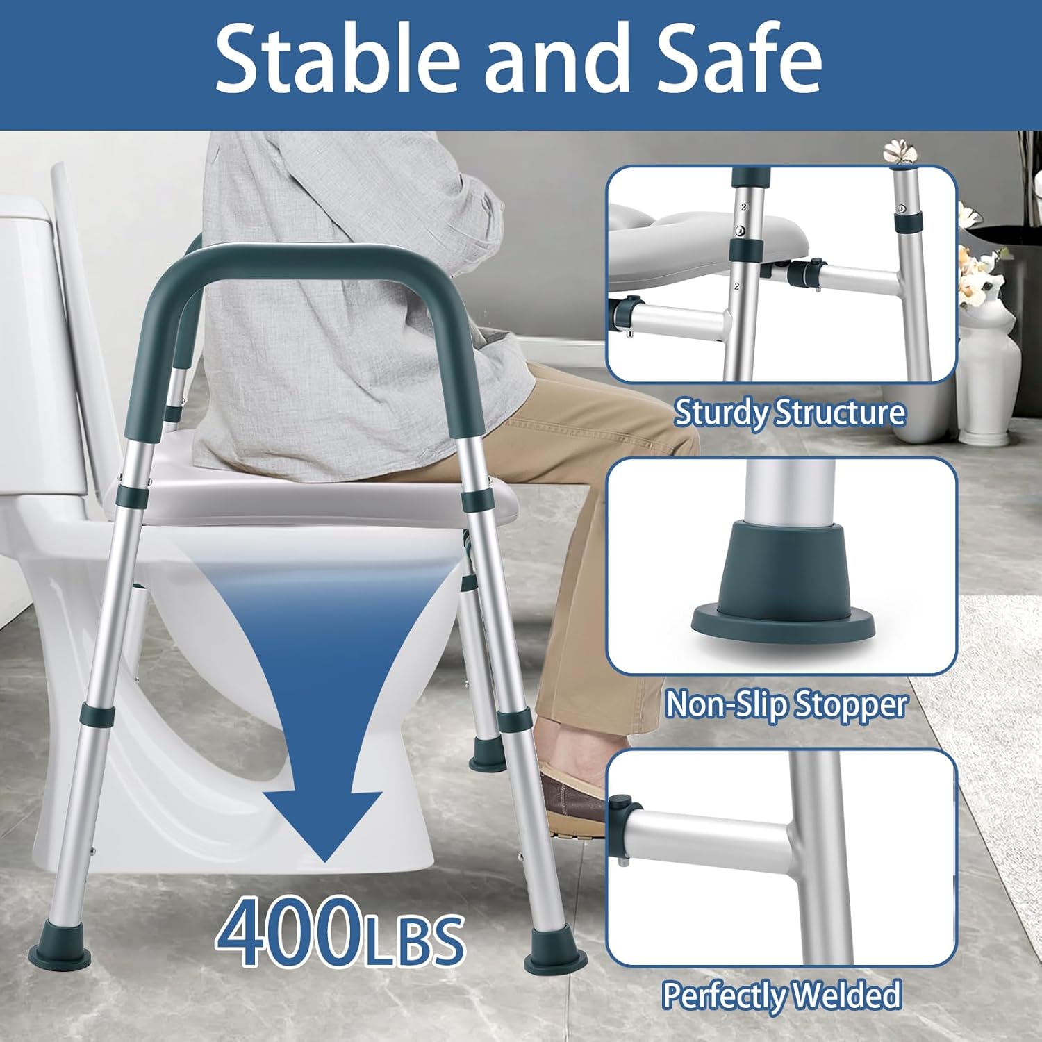 Raised Toilet Seat with Handles, Padded Toilet Seat Riser for Seniors

