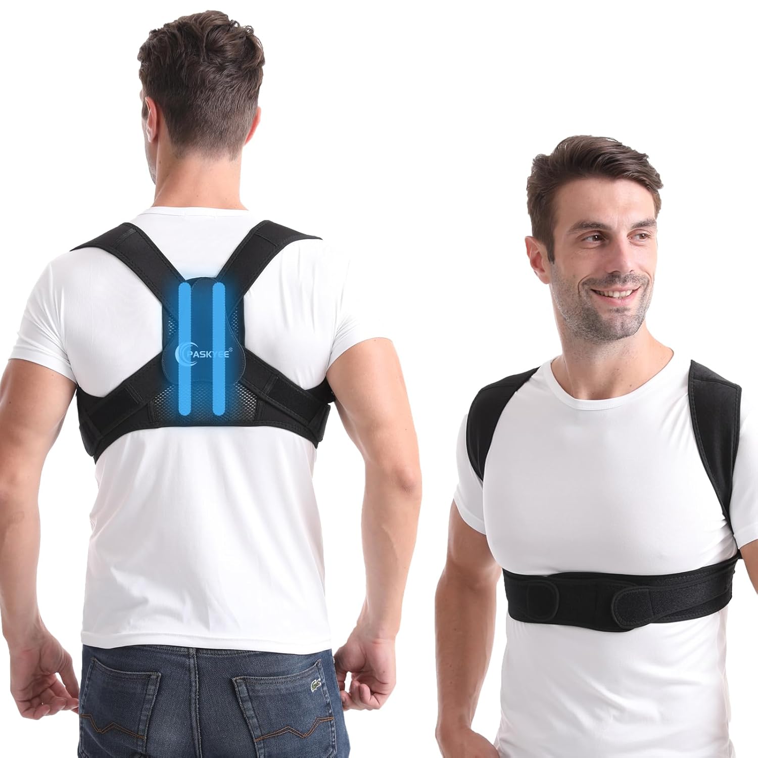 Paskyee Posture Corrector Back Brace for Neck and Upper Back, Adjustable Support

