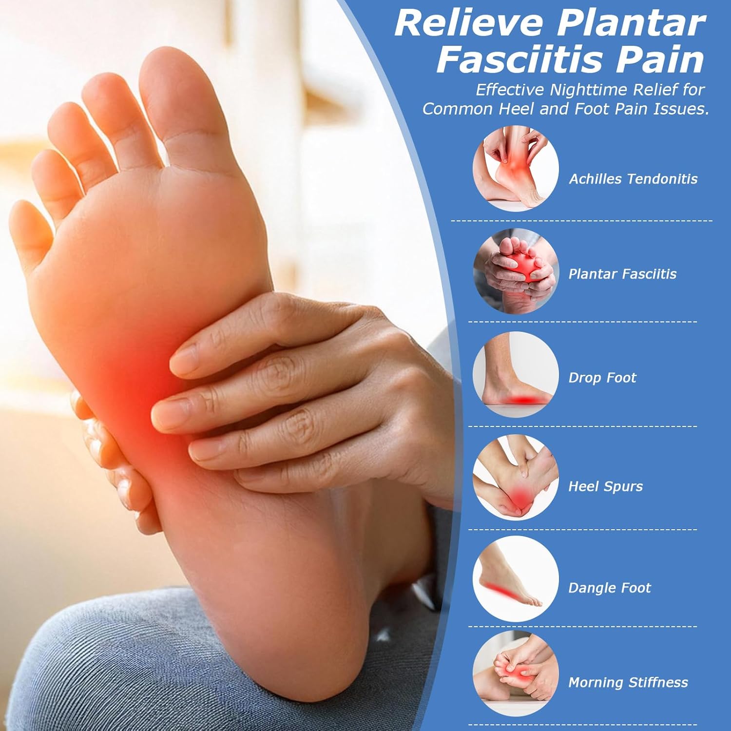 Plantar Fasciitis Night Splint with 3-Strap Support, Adjustable Dorsal Brace

