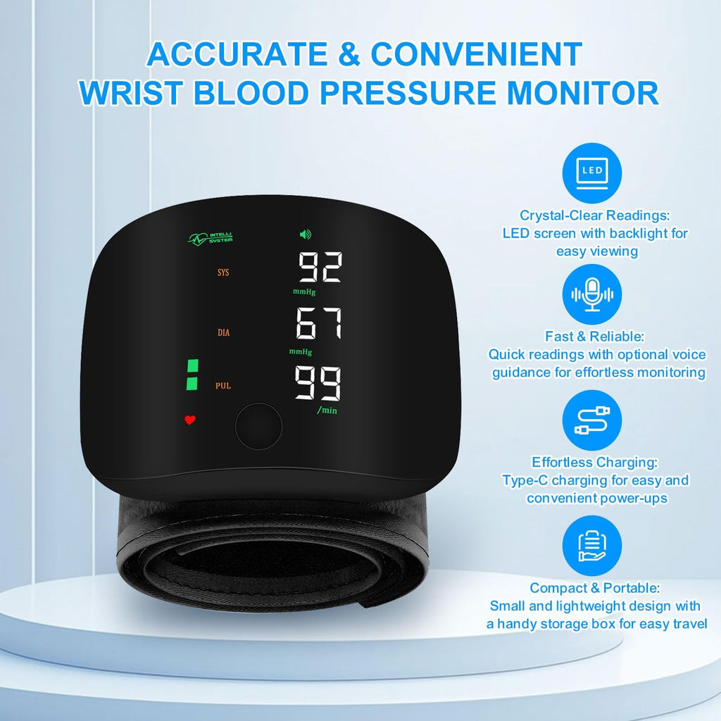 Rechargeable Wrist Blood Pressure Monitor with Digital Display and Voice Broadcast

