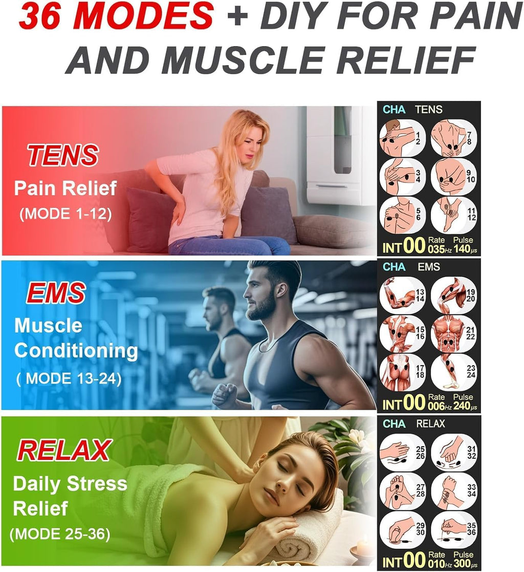 Belifu TENS EMS Muscle Stimulator for Pain Relief Therapy, 4-in-1

