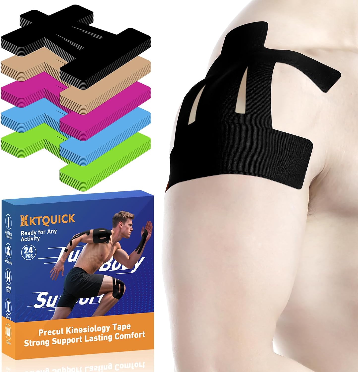 KTQUICK Kinesiology Tape for Shoulder Precut Cotton Waterproof Breathable Sports Tape

