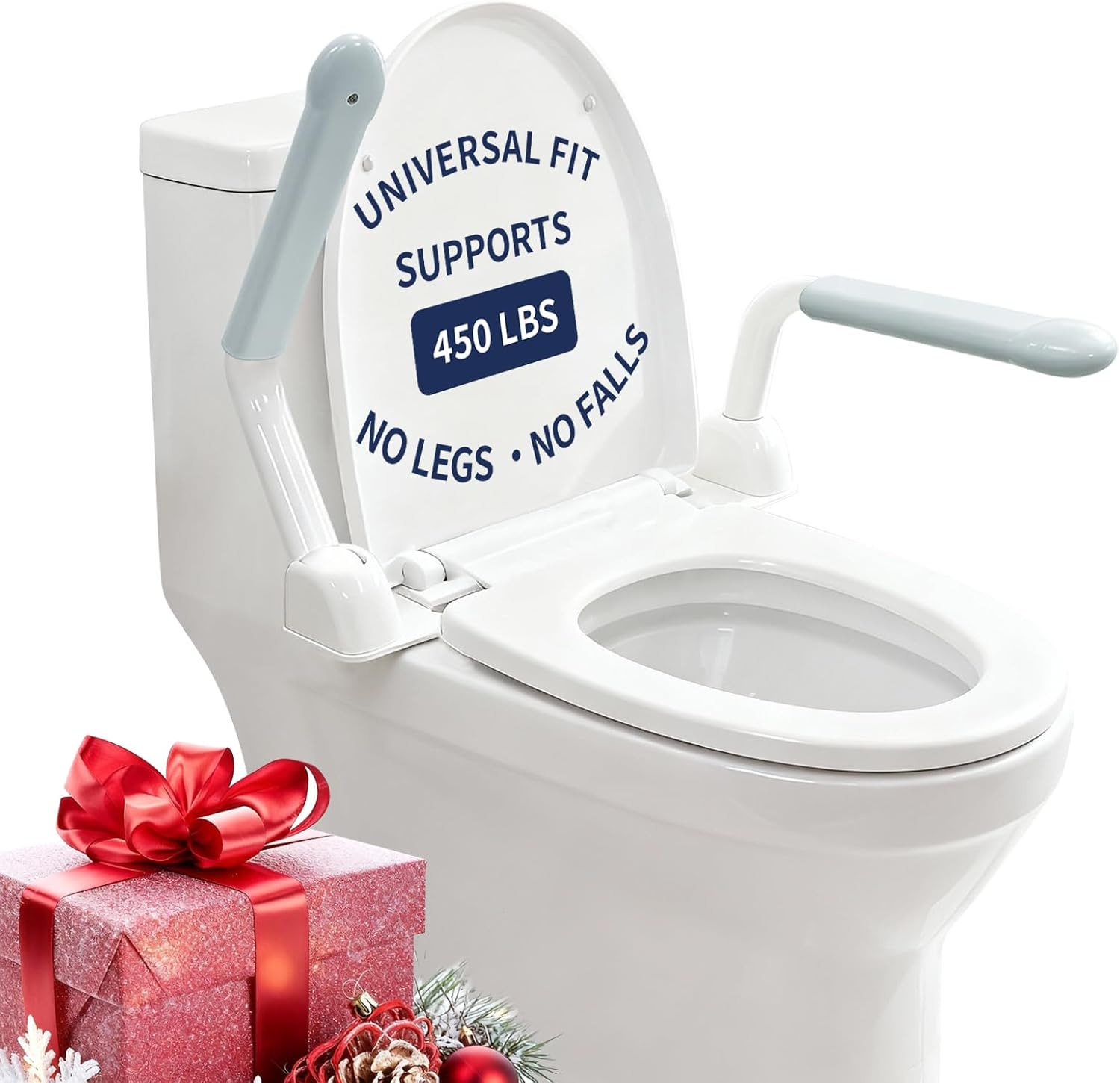 IJDD Toilet Safety Rail with Flip-Up Armrests and Rise-Up Handle, 304 Stainless

