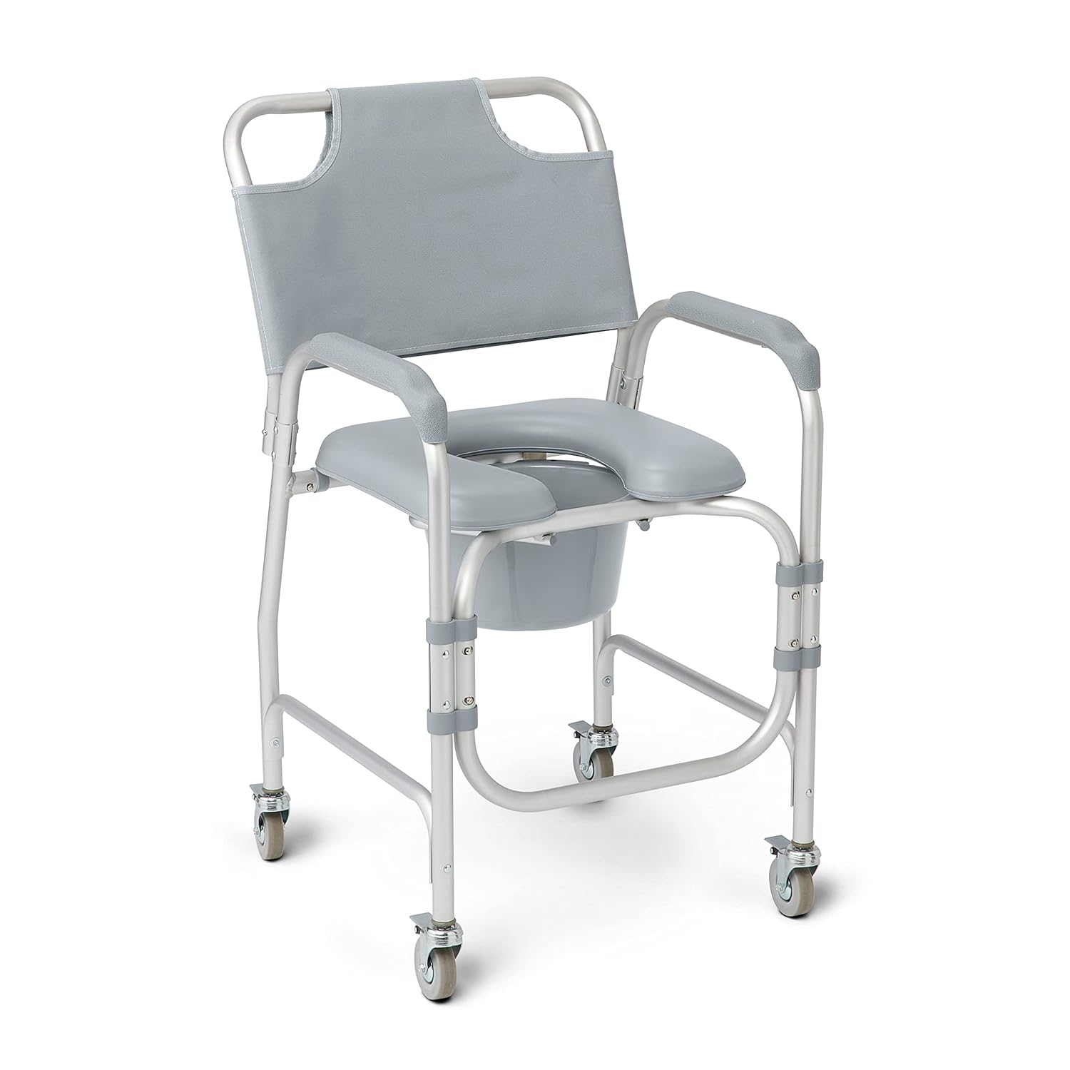 Medline Aluminum Padded Shower Chair Commode with Locking Casters, 300 lb Capacity

