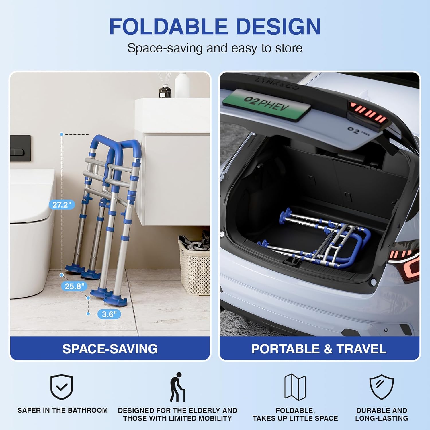 Loyoda Foldable Toilet Safety Rails for Seniors, Adjustable Frame, 350 lb Capacity


