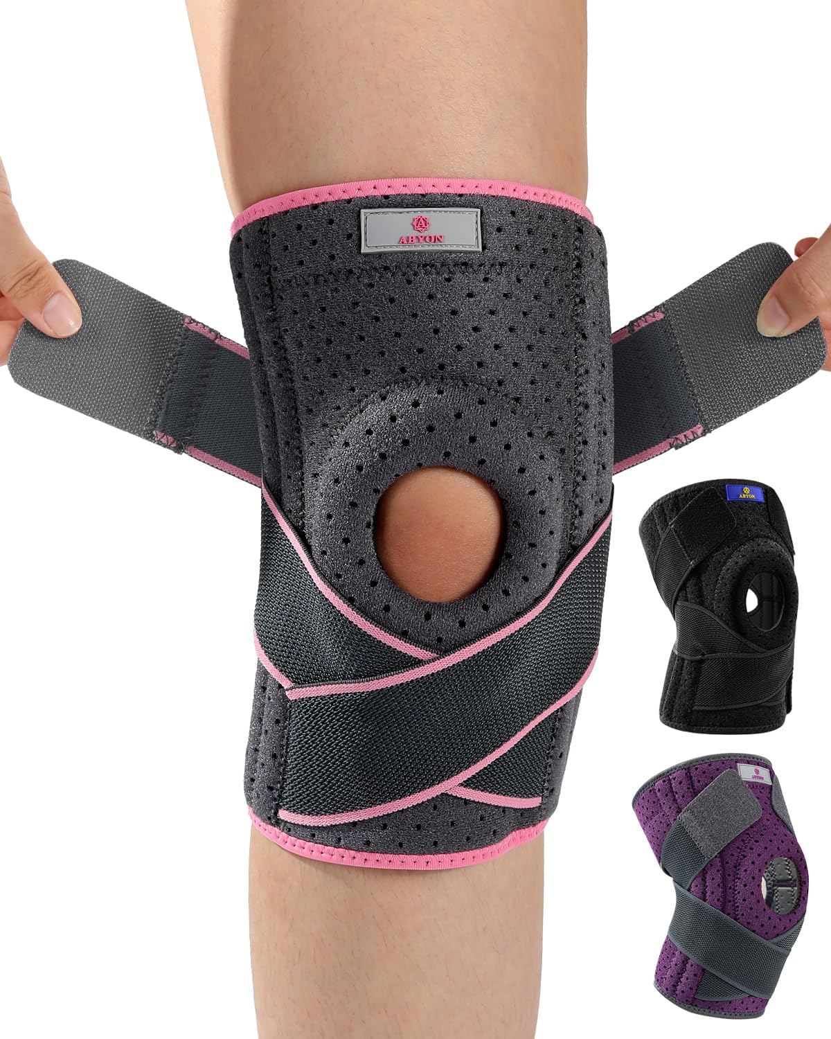 ABYON Adjustable Knee Brace with Stabilizers, Gel Pad & Compression Straps

