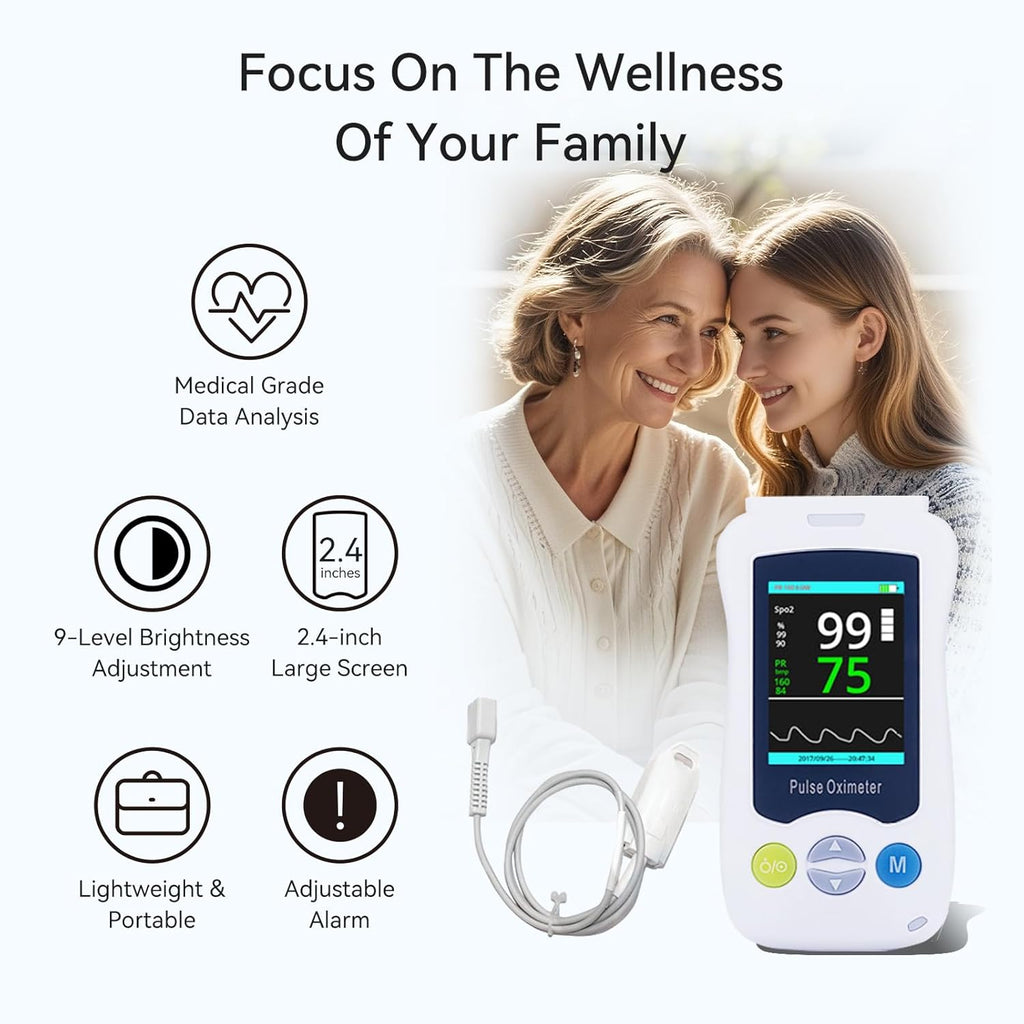 Fingertip Pulse Oximeter with Alarm, SpO2 Heart Rate Monitor, HD Display

