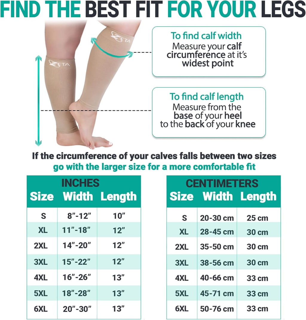 Zeta Wear Calf Compression Sleeves for Women and Men, Footless 15–19 mmHg

