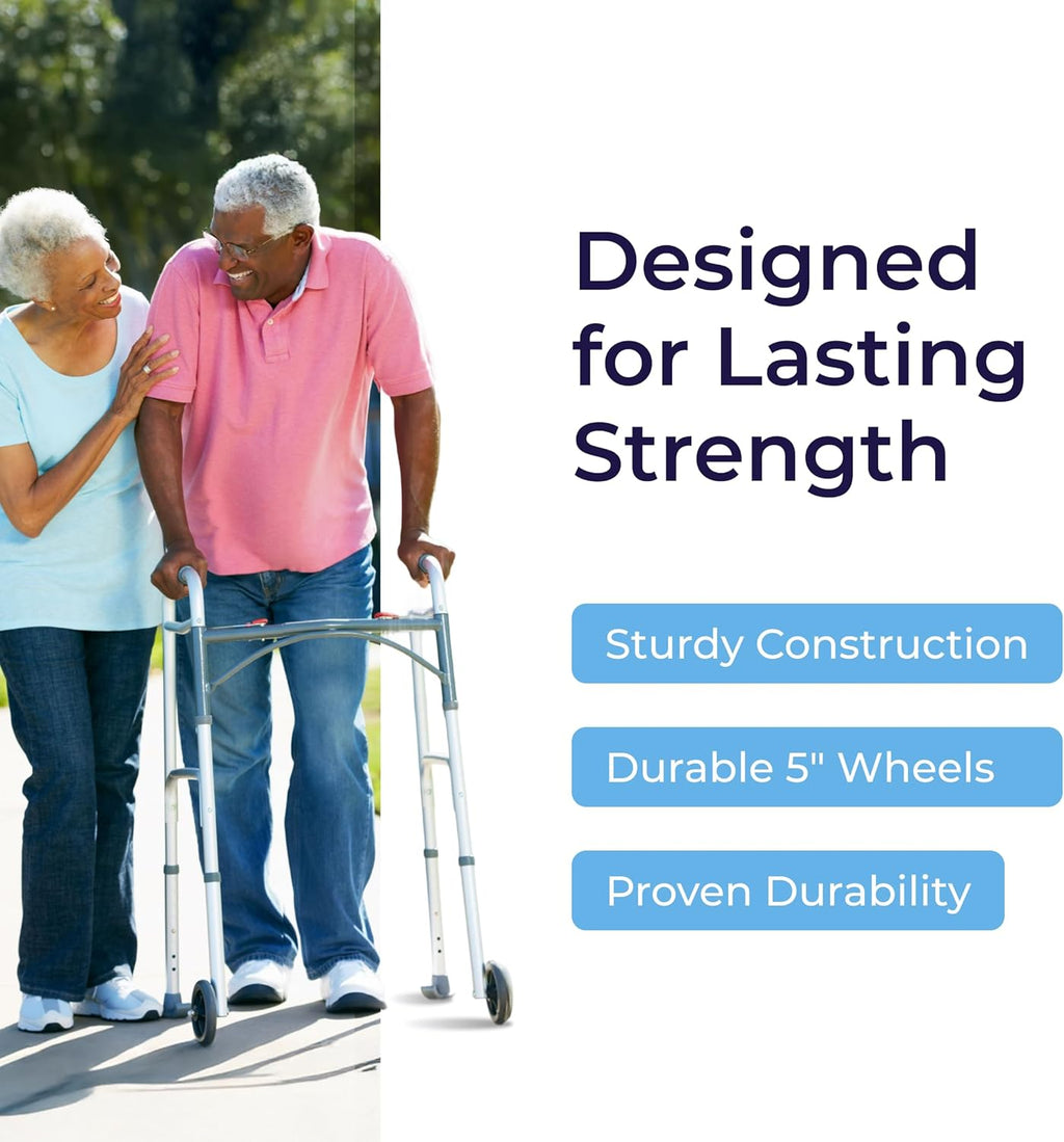 Drive Medical Folding Mobility Aid with Wheels, Lightweight Adjustable-Height Support

