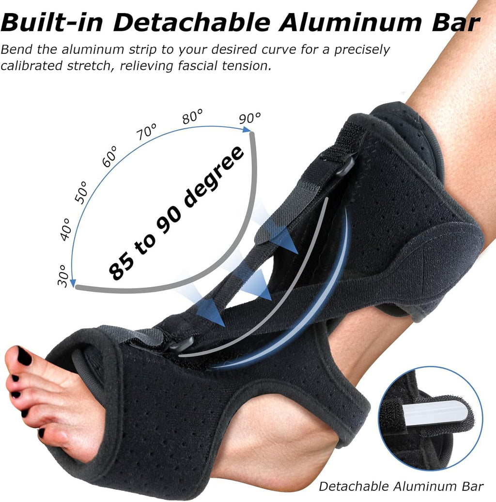Plantar Fasciitis Night Splint with 3-Strap Support, Adjustable Dorsal Brace

