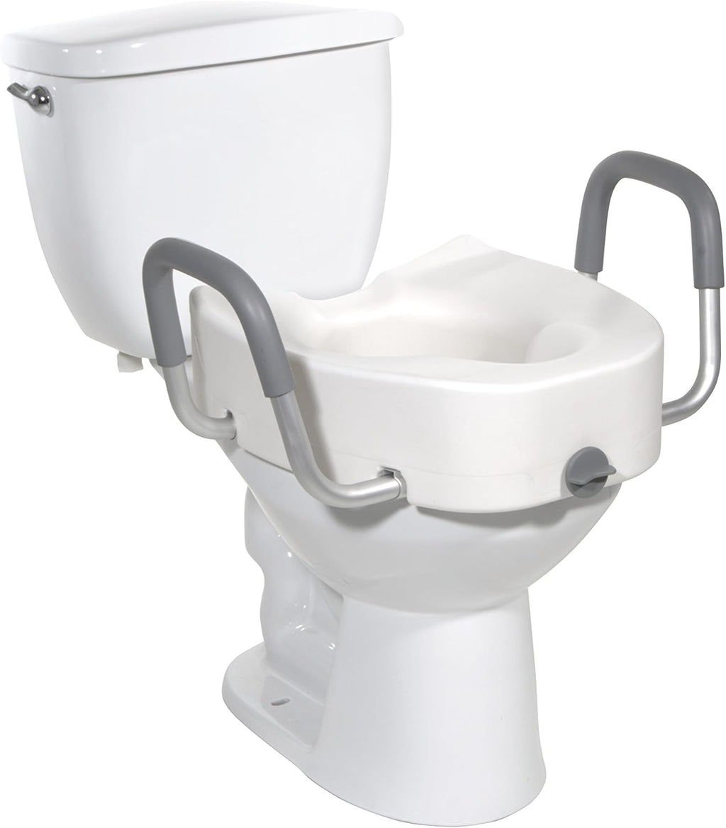 Drive Medical Premium Raised Toilet Seat with Locking Handles and Padded Armrests

