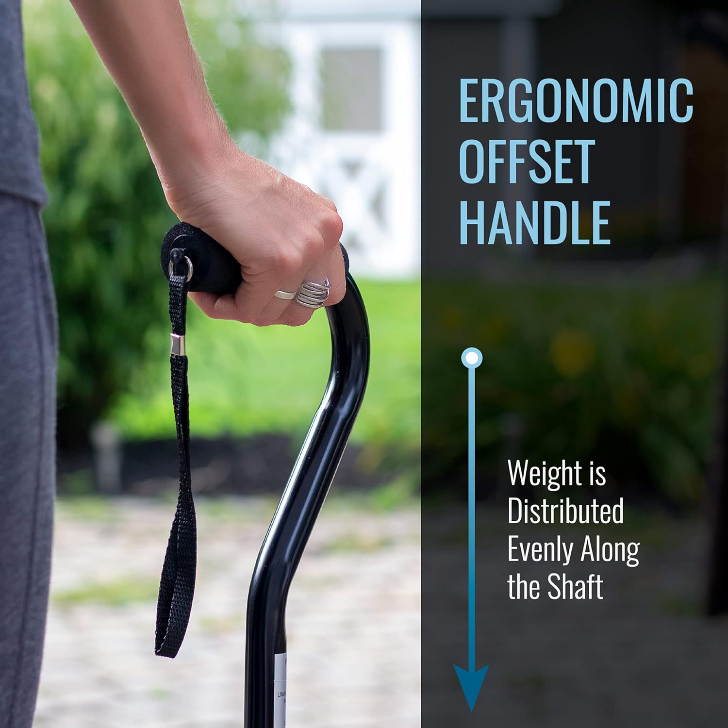DMI Adjustable Walking Cane for Adults, Lightweight Ergonomic Handle and Wrist Strap

