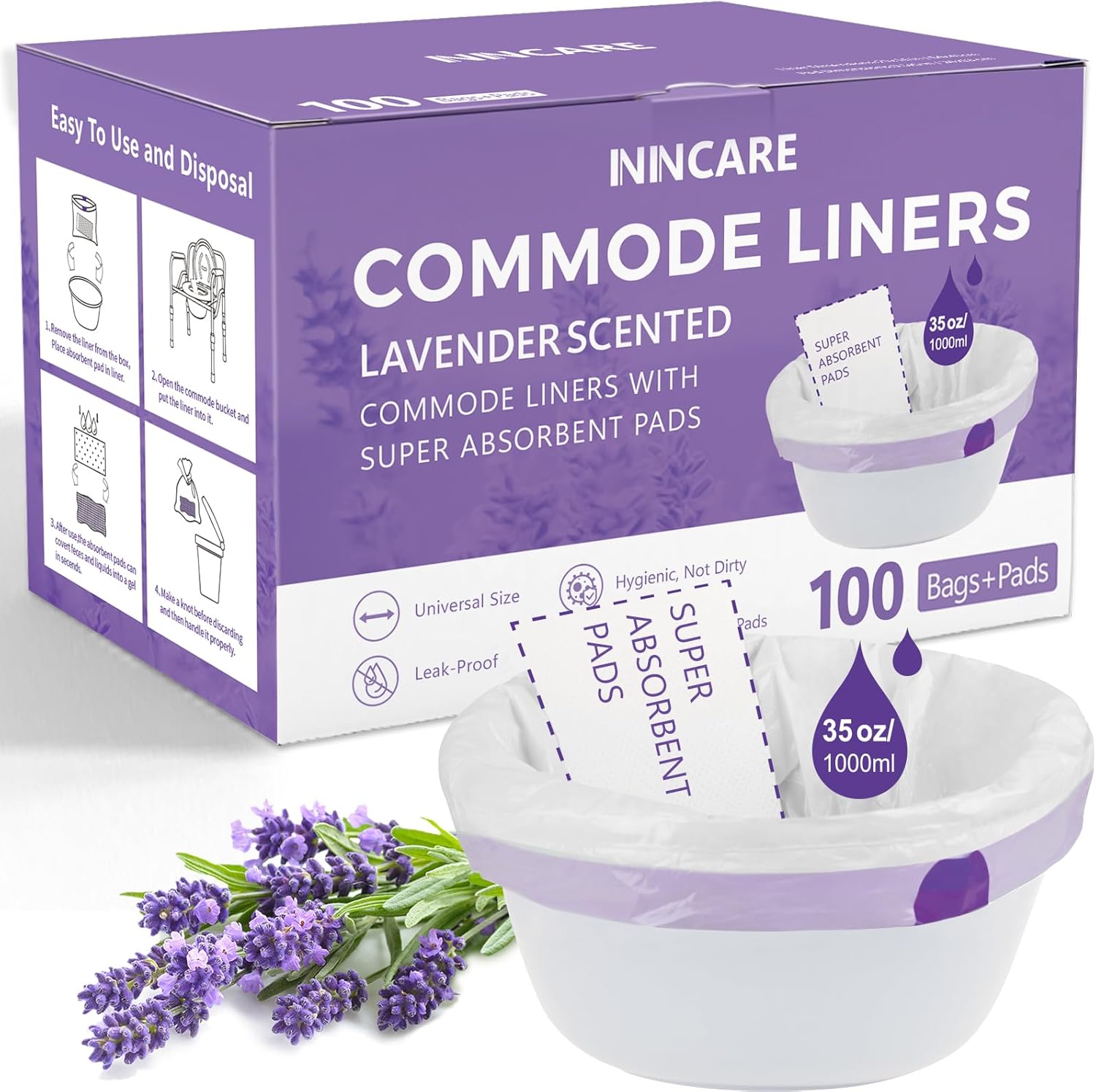 Commode Liners with Absorbent Pads for Bedside Commode, Potty Bags

