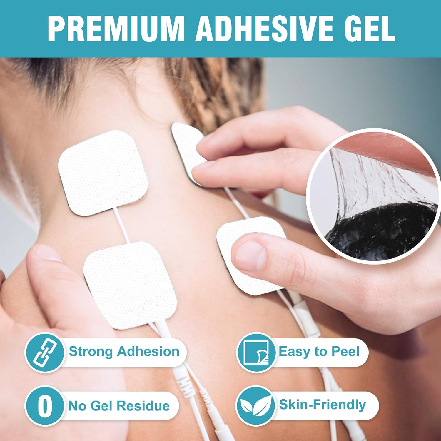TENS/EMS Self-Adhesive Electrodes Pads, 0.2mm Connector, Latex-Free, Hypoallergenic

