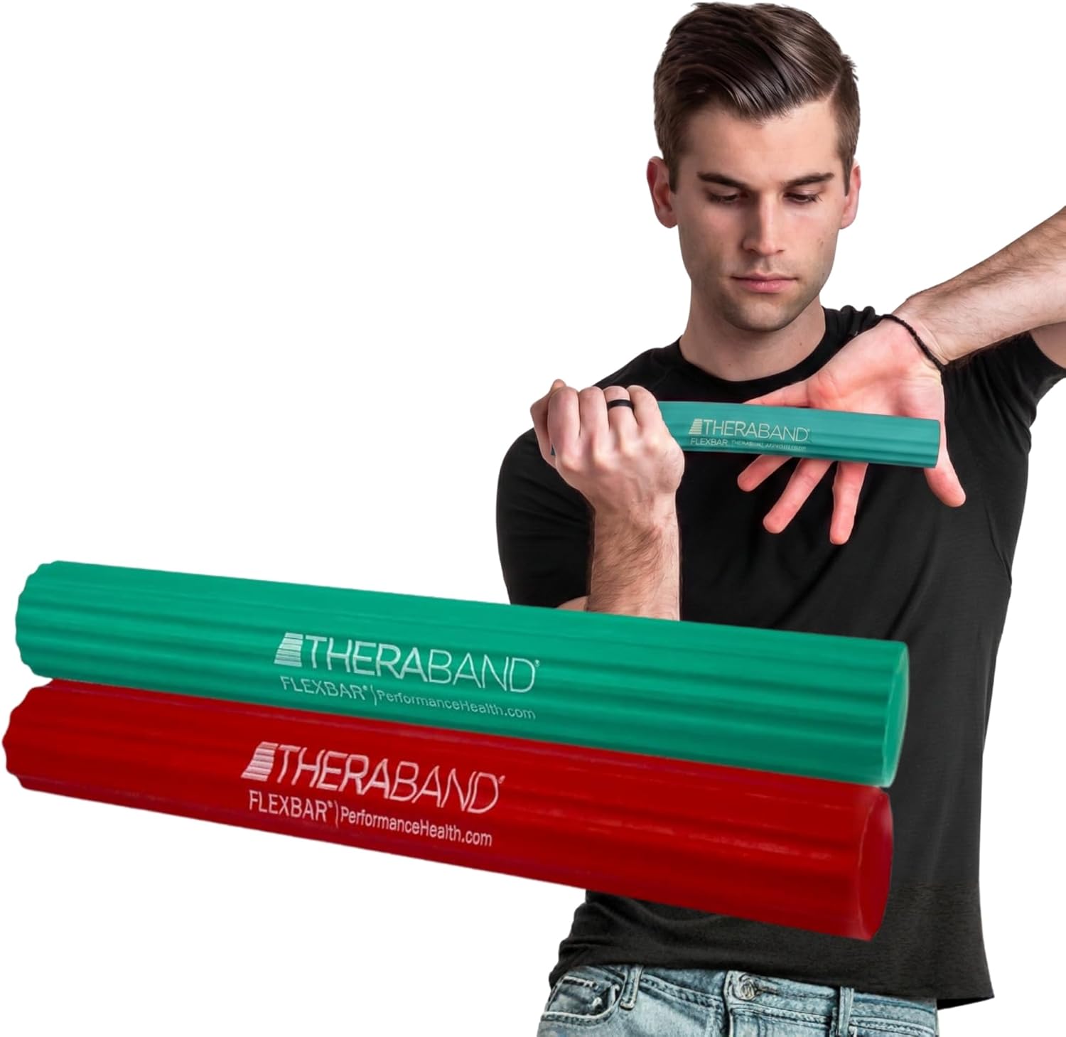 THERABAND FlexBar Resistance Therapy Bar for Tennis Elbow, Grip Strength, Rubber

