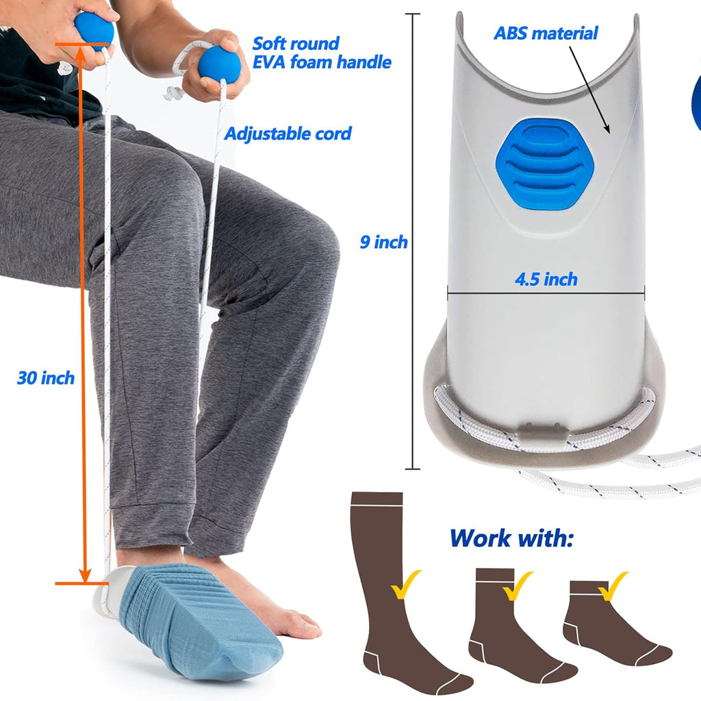 Sock Aid Tool with Adjustable Cords and Ergonomic Foam Handles

