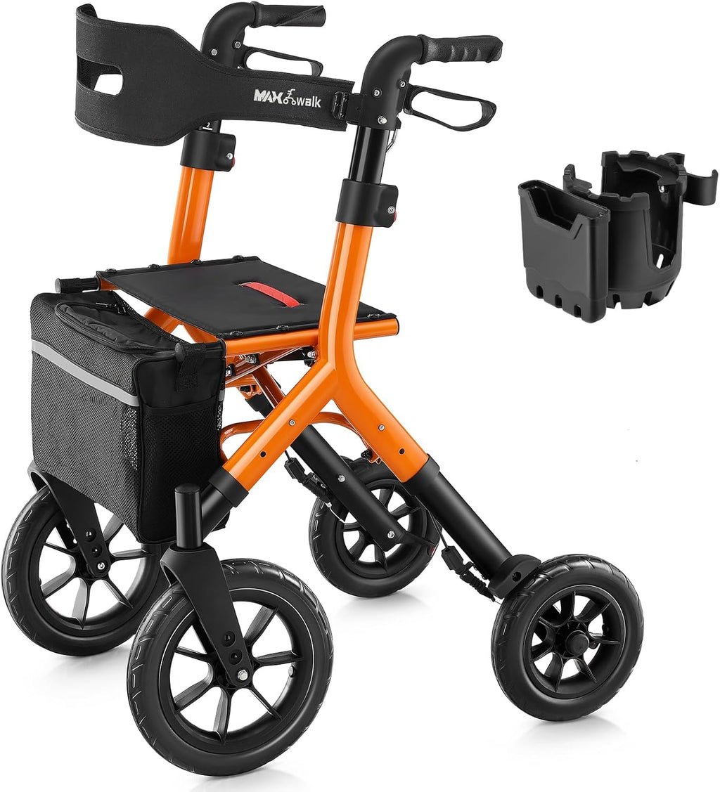 MAXWALK Rollator Walker with Seat, Tall All-Terrain 12-inch Rubber Wheels, Foldable

