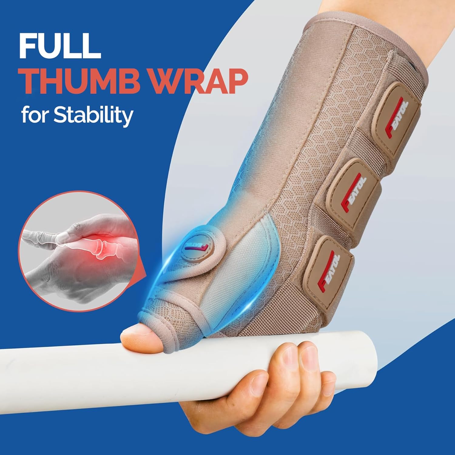 FEATOL Thumb Spica Splint Wrist Brace for Carpal Tunnel and De Quervain Night Support

