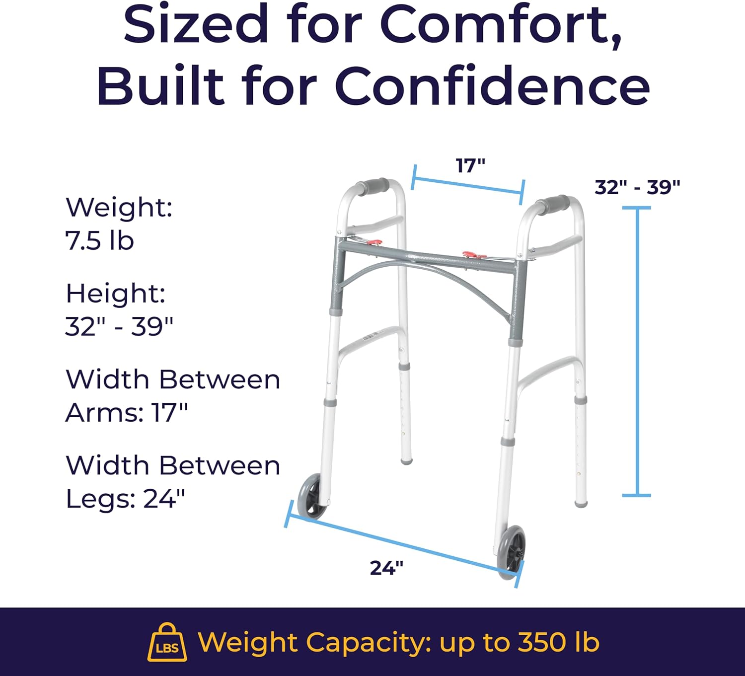 Drive Medical Folding Mobility Aid with Wheels, Lightweight Adjustable-Height Support

