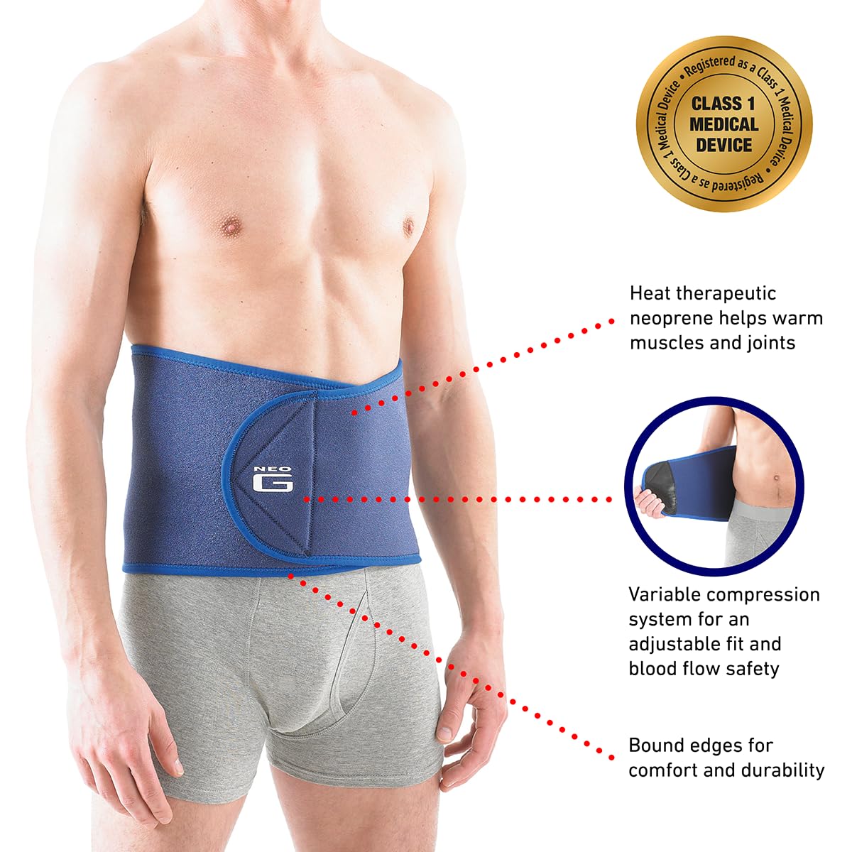 Neo-G Back Brace with Power Straps, Adjustable Compression Support, Class 1

